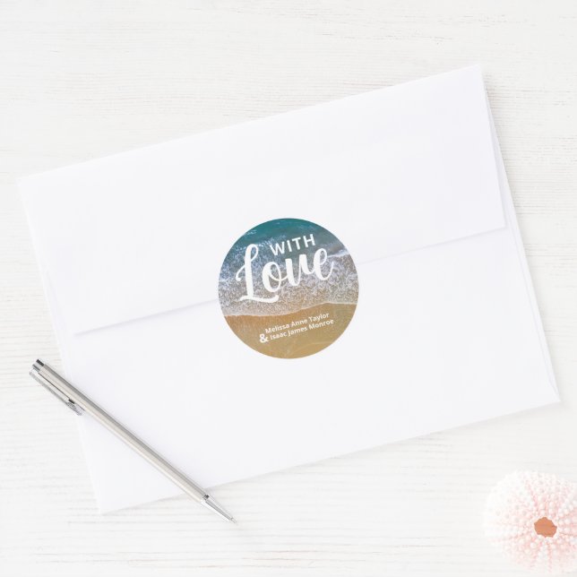 Adesivo Favor de Casamento de Praia do Mar Azul (Envelope)