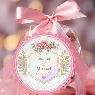 Adesivo Favor de casamento de rosa floral cor-de-rosa vint