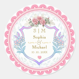 Adesivo Favor de Casamento de Rosa Floral Rosa Vintage Mod