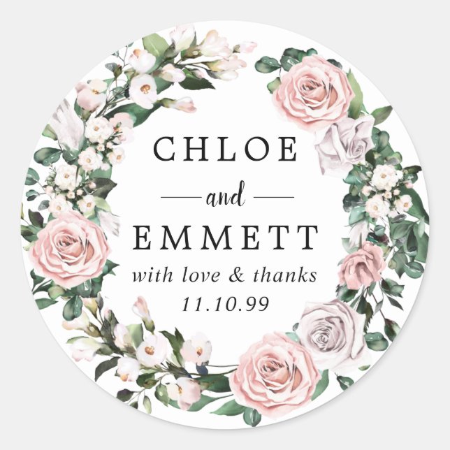 Adesivo Favor de Casamento de Rosa Rosa e Lavanda (Frente)