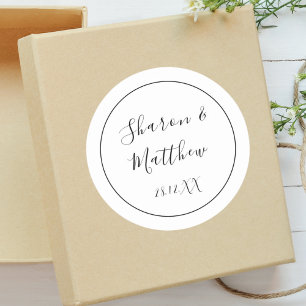Adesivo Favor de Casamento de Script de Caligrafia Preta e