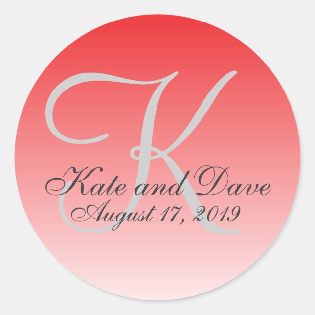 Adesivo Favor de Casamento do Monograma da Crimson Vermelh (Frente)