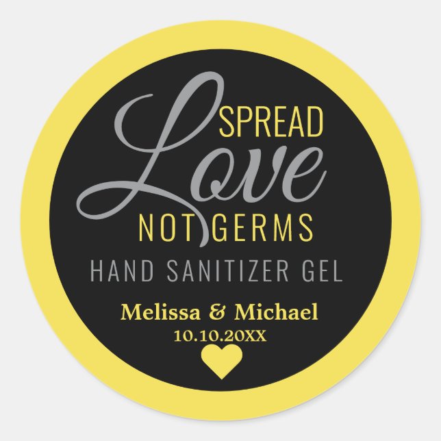 Adesivo Favor de Casamento do Sanitizer com Mão Amarelo (Frente)