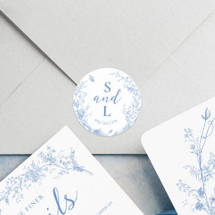 Adesivo Favor de Casamento Elegante Azul Poeirento Floral 