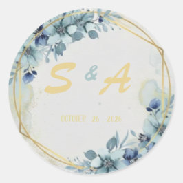 Adesivo Favor de casamento elegante floral azul dourado