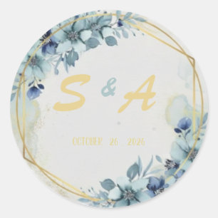 Adesivo Favor de casamento elegante floral azul dourado