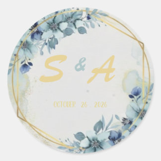 Adesivo Favor de casamento elegante floral azul dourado