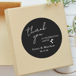 Adesivo Favor de Casamento Elegante Obrigado Preto & Branc