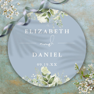 Adesivo Favor de casamento em azul empoeirado com verde fl