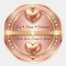 Adesivo 🌸 Favor de Casamento em Dourado Rosa com Corações