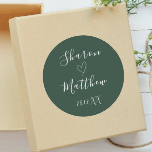 Adesivo Favor de Casamento Escrito à Mão em Verde Esmerald