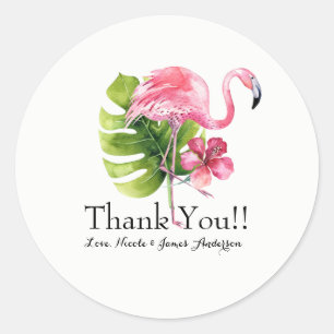 Adesivo Favor de Casamento Flamingo Hibisco Folha Tropical