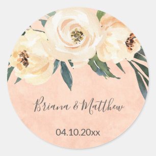 Adesivo Favor de casamento Floral Beige Blush Peach Clássi