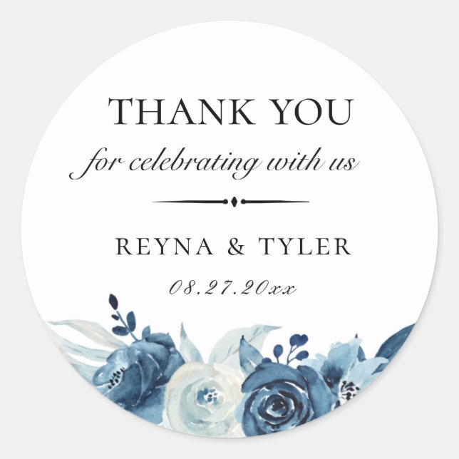 Adesivo Favor de Casamento Floral Botânico Azul (Frente)