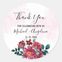 Adesivo Favor de Casamento Floral de Blush Vermelho Burgun