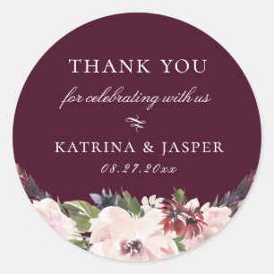 Adesivo Favor de Casamento Floral de Plum Blush