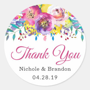 Adesivo Favor de Casamento Floral Dourado da Watercolor Fu