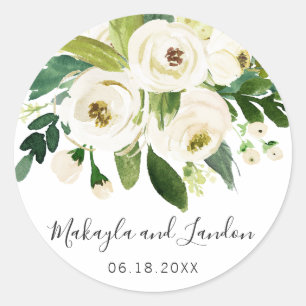 Adesivo Favor de Casamento Floral em Aquarela Branca Elega