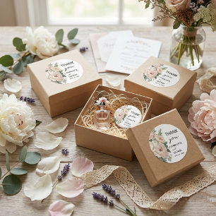 Adesivo favor de casamento floral rústico peônias rosa bra