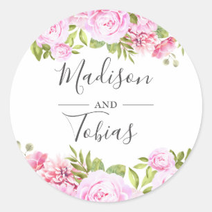 Adesivo Favor de casamento floral verde com peônia rosa co