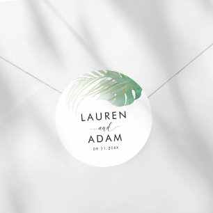 Adesivo Favor de casamento Folha de Palme Verde Aquarela