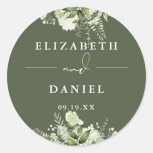 Adesivo Favor de casamento folhagem floral verde oliva