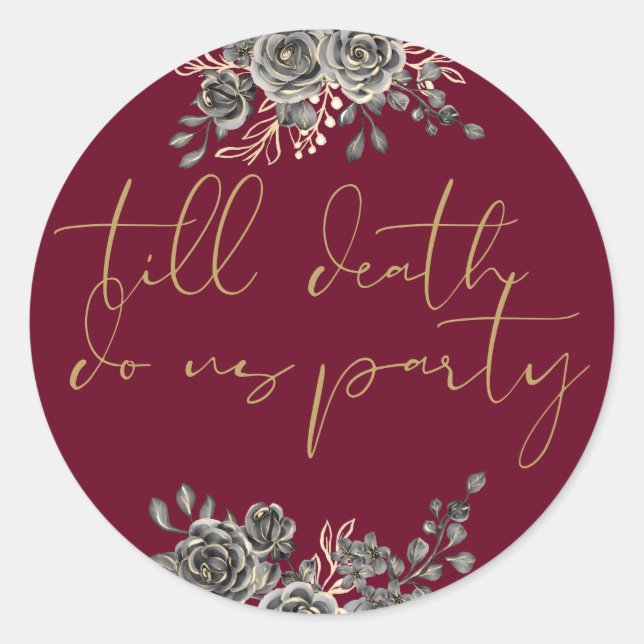 Adesivo Favor De Casamento Gótico Floral Dourado E Vermelh (Frente)