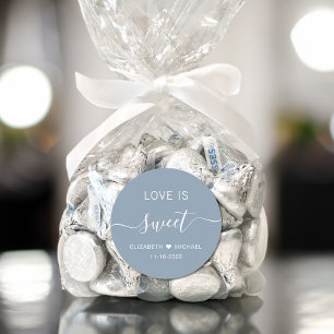Adesivo Favor de Casamento Love Is Sweet Dusty Blue