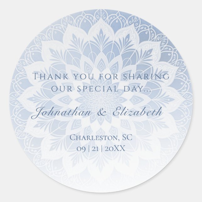Adesivo Favor de Casamento Mandala de Renda Azul (Frente)