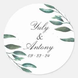 Adesivo Favor de Casamento Minimalista Elegante com Folhag