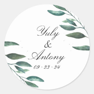 Adesivo Favor de Casamento Minimalista Elegante com Folhag