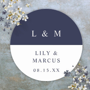 Adesivo Favor de casamento minimalista monograma azul mari