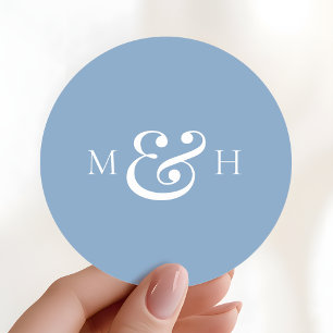 Adesivo Favor de Casamento Moderno Monograma Azul Empoeira
