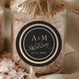 Adesivo Favor de Casamento Monograma Preto e Dourado