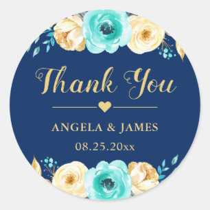 Adesivo Favor De Casamento Obrigado Marinho Azul Dourado F