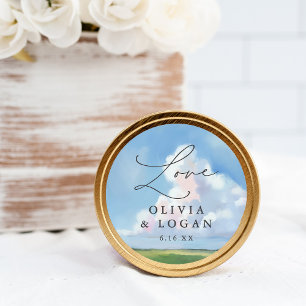 Adesivo Favor de Casamento Paisagem Pintada Céu Azul Nuvem