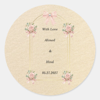 Adesivo Favor de casamento pérola floral rosa arco dourado