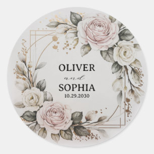 Adesivo Favor de Casamento Personalizado Coroa Floral Dour