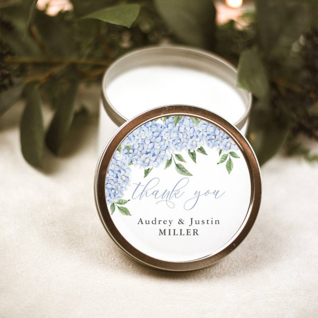 Adesivo Favor de Casamento Personalizado da Hydrangea Azul (Criador carregado)