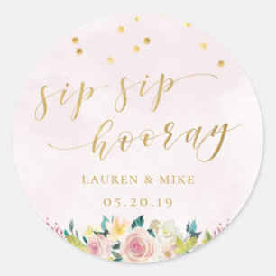 Adesivo Favor de Casamento Pink Floral Sip Sip Hooray