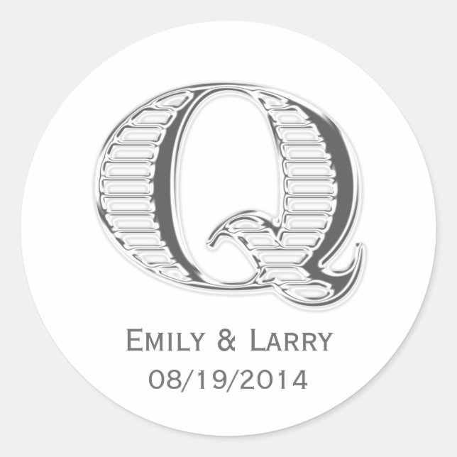 Adesivo Favor de casamento Q com cromo branco impresso (Frente)