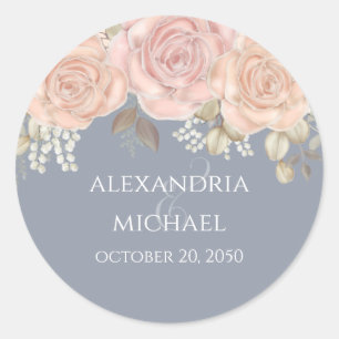 Adesivo Favor de Casamento Rosa Azul Poeirento Aquarela Fl