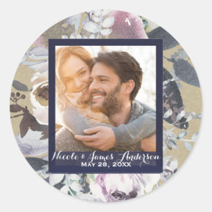 Adesivo Favor de Casamento Rústico Glam Floral Kraft Azul