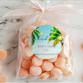 Adesivo Favor de Casamento Tropical com Tema de Praia Retr