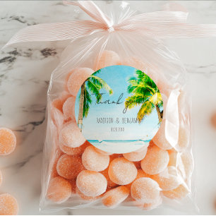 Adesivo Favor de Casamento Tropical com Tema de Praia Retr