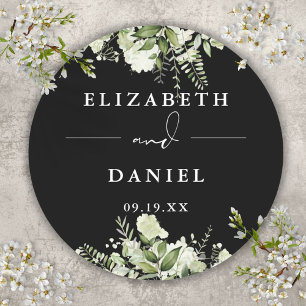 Adesivo Favor de casamento verde floral preto e branco