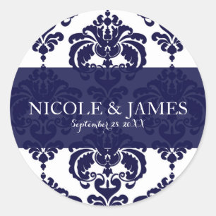 Adesivo Favor de casamento vintage em damasco azul marinho