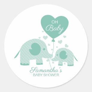 Adesivo Favor de Chá de Bebê Elefante Verde Menta Oh Bebê