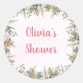 Adesivo Favor de Chá de Bebê Pink Boho Pampas e Floral