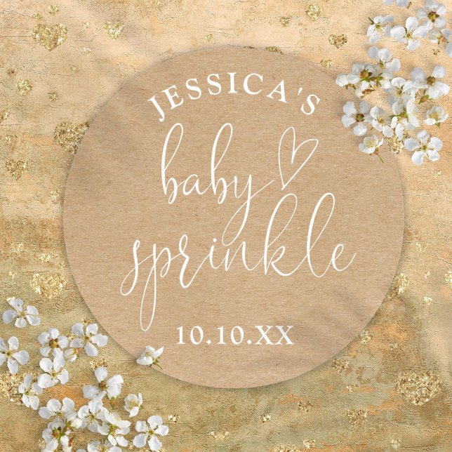 Adesivo Favor de Chá de Bebê Rústico Boho em Kraft (Boho Rustic Kraft Baby Sprinkle Shower Favor Classic Round Sticker)